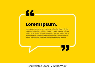 White chat bubble style quote template with lines concept on yellow background. Vector Illustration