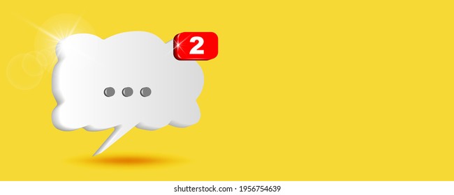 White Chat Cloud With Notifier On Yellow Background. Chat Box For Discussion Content. 3D Vector Illustration