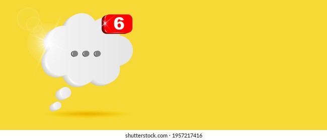 White chat cloud with notifier on yellow background. Chat Box for discussion content. 3D vector illustration