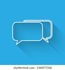 White Chat icon isolated with long shadow. Speech bubbles symbol. Vector Illustration