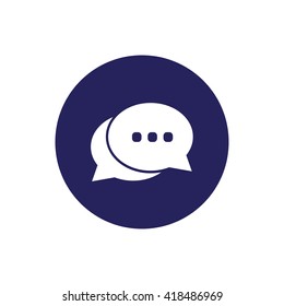 White chat icon vector. Blue circle. Blue button