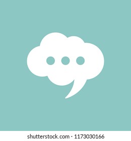 white chat speech bubble  with dots isolated on powder blue background. Vector flat icon. Tint, hint, quote, citation. Conclusion, communication, education picture. Help window.