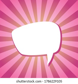 white chat speech bubble on sunlight shining pink background. Talk, chat message, comment, communicate, messenger concept. Vector flat icon. Tint, hint, quote, citation. Help cartoon window.