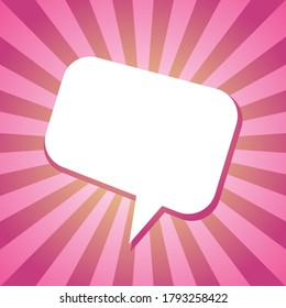 white chat speech bubble on sunlight shining pink background. Talk, chat message, comment, communicate, messenger concept. Vector flat icon. Tint, hint, quote, citation. Help cartoon window.