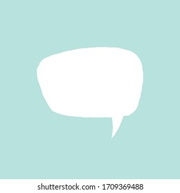 white chat speech bubble with shadow on powder blue background. Talk, chat message, comment, communicate, messenger concept. Vector flat icon. Tint, hint, quote, citation. Help window.