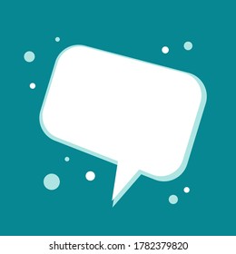 white chat speech bubble with shadow on powder blue background. Talk, chat message, comment, communicate, messenger concept. Vector flat icon. Tint, hint, quote, citation. Help window.