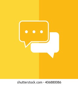 White chat vector icon. Yellow background