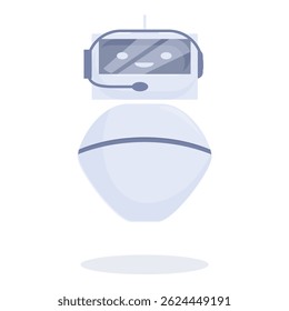 White chatbot wearing a headset and smiling at the user, in a customer service or support context