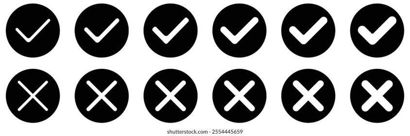 white Check box icon with correct, accept checkmark icons tick box checked. Approve symbol. Tick symbol in green color. Black check mark and cross icon set, circle, and square.