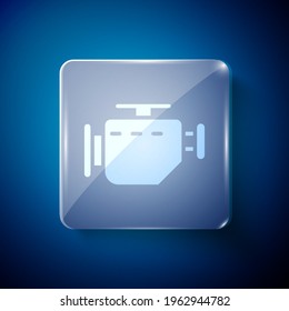 White Check engine icon isolated on blue background. Square glass panels. Vector Illustration