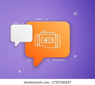 Weißes Scheck-Symbol einzeln auf violettem Hintergrund. Orangefarbenes Sprechblasensymbol. Vektorgrafik