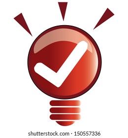 a white check inside a bright red bulb