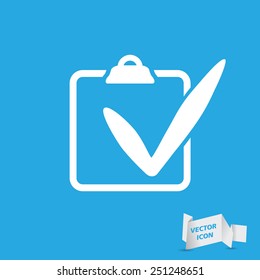 white check list icon on a blue background