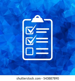 white check list icon on a blue polygonal background