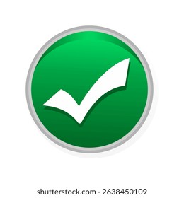 White Check Mark in 3D Green Circle  Vector Approval Icon