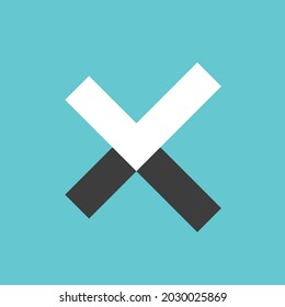 White check mark or black cross. Optimism, pessimism, doubt, hesitation, doubt, yes or no concept. Flat design. EPS 8 vector illustration, no transparency, no gradients