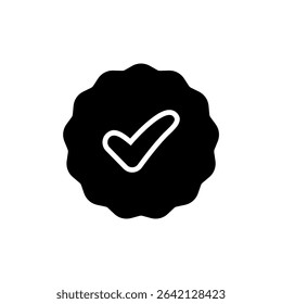 White Check Mark in Black Wavy Seal Illustration