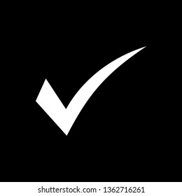 White check mark icon on black background. Tick symbol, tick icon vector illustration.