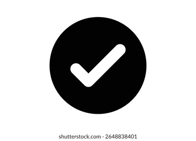 white check mark icon vector on black round circle white background file type flat style tick icon for web site design, logo, app, UI design