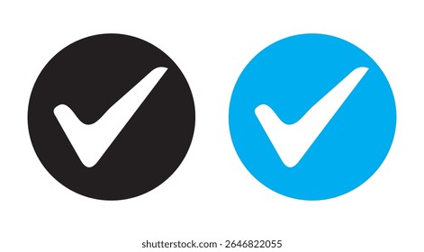 White Check Mark Icons in Black and Blue Circles icon vector illustration eps 10