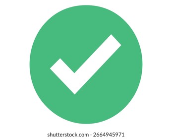 Marca de verificación blanca dentro del círculo verde aislado sobre fondo blanco, ilustración gráfica. Concepto de símbolo aprobado, icono de confirmación, Botón de éxito, elemento de interfaz, concepto de diseño.