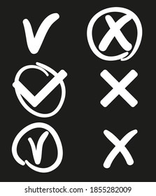 White check mark on black. Infographic elements on isolated background. Set of check marks