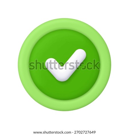 White check mark on green circle badge. Done mark, yes or correct sign. Approval, success, notification and confirmation concept. 3d vector icon. Cartoon minimal style.