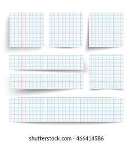 White checked paper banners with shadows on the white background. Eps 10 vector file.