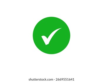 Marca de verificación blanca dentro del símbolo de icono de círculo verde para el éxito de la Aprobación
