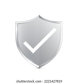 White checkmark on silver shield vector illustration