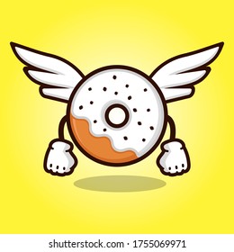 white cheese donut with wings cartoon animation.