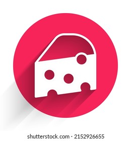 White Cheese icon isolated with long shadow background. Red circle button. Vector