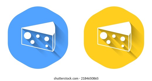 White Cheese Icon Isolated With Long Shadow Background. Circle Button. Vector