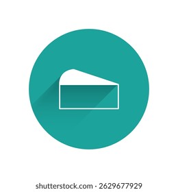 White Cheese icon isolated with long shadow. Green circle button. Vector