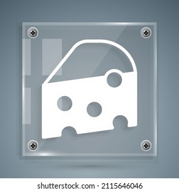 White Cheese icon isolated on grey background. Square glass panels. Vector