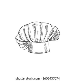 White chef cook hat isolated hand drawn sketch. Vector baker or cooker cap, kitchener headdress