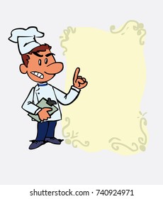White chef decided, somewhat angry. Is showing, as if he were in front of a blackboard, the data you want.
