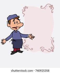 White chef disoriented and worried. Is showing, as if he were in front of a blackboard, the data you want.
