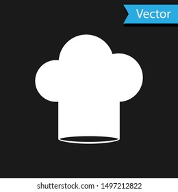 White Chef hat icon isolated on black background. Cooking symbol. Cooks hat.  Vector Illustration