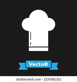 White Chef hat icon isolated on black background. Cooking symbol. Cooks hat.  Vector Illustration