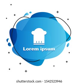 White Chef hat icon isolated on white background. Cooking symbol. Cooks hat. Abstract banner with liquid shapes. Vector Illustration