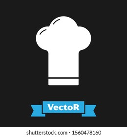 White Chef hat icon isolated on black background. Cooking symbol. Cooks hat.  Vector Illustration