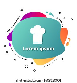 White Chef hat icon isolated on white background. Cooking symbol. Cooks hat. Abstract banner with liquid shapes. Vector Illustration