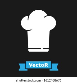 White Chef hat icon isolated on black background. Cooking symbol. Cooks hat.  Vector Illustration