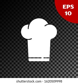 White Chef hat icon isolated on transparent dark background. Cooking symbol. Cooks hat.  Vector Illustration