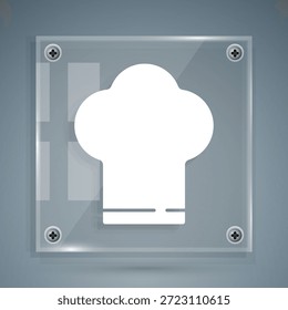 Icono de sombrero de chef blanco aislado sobre fondo gris. Símbolo de cocina. Cocina sombrero. Paneles de vidrio cuadrados. Vector