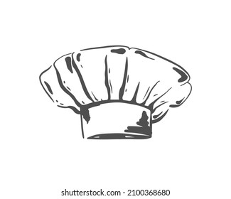 White chef hat on a white isolated background. Icon. Hand sketch. Chef uniform. Vector illustration.