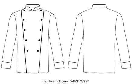 Ilustración vectorial de chaqueta de chef blanca. Cook uniforme, camisa en blanco Versatex Chef Chaqueta