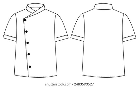 Weiße Kochjacke Vektorillustration. Koch-Uniform, Hemd auf weißer Versatex Chef Jacke	