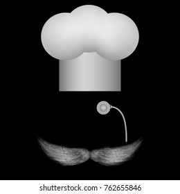 white chef's cap, monocle and mustache, vector
